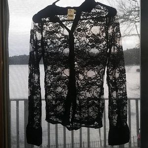 Black laced button up blouse